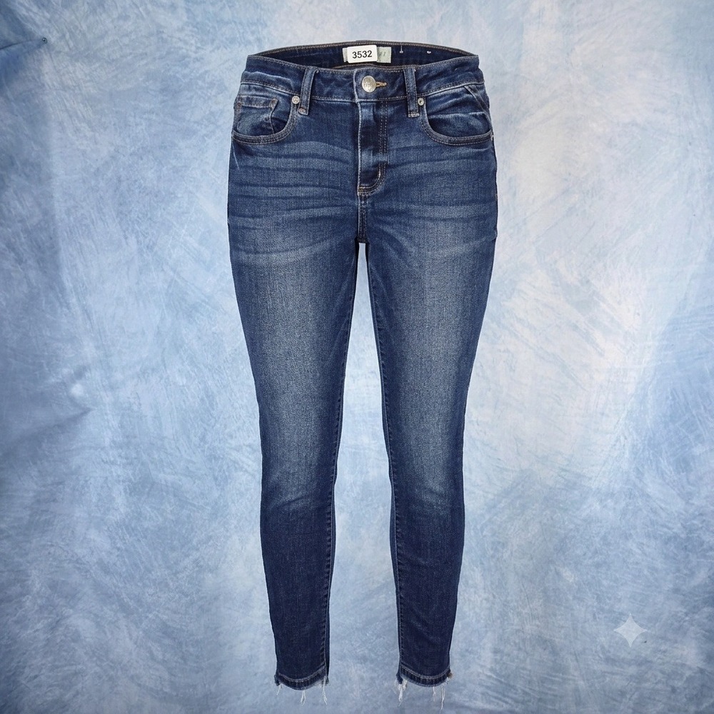 Miss Me Los Angeles Womens Mid Rise Skinny Jeans Dark Wash‎ Raw Hem Size 27
